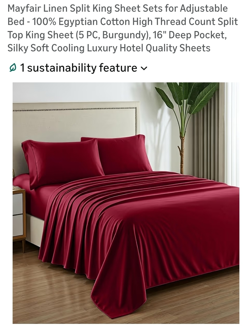 Burgundy Split King Sheet Set - Silky Egyptian Cotton
